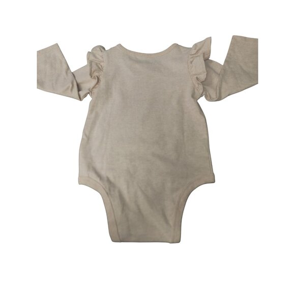 Girls Carters Beige Penguin Long Sleeve Bodysuit‎ With Ruffles & Snaps - Picture 6 of 7